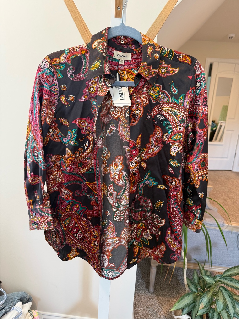 L'AGENCE Black Multicolor Paisley Button-Down Shirt